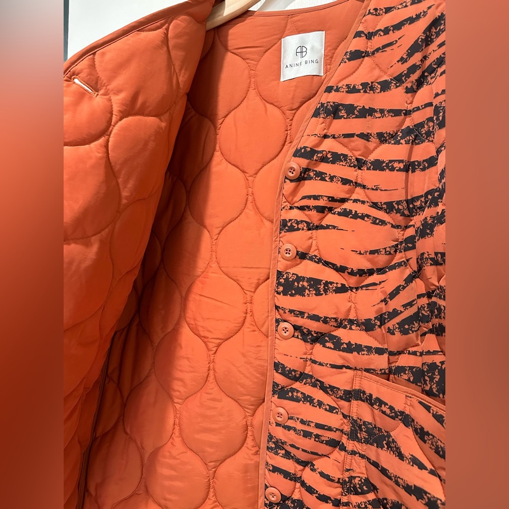 Anine Bing Quilted Tiger Print Jacket in Rust - Picture 4 of 12